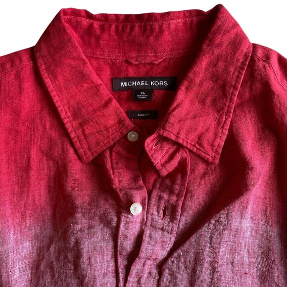 Michael Kors Men's Red 100% Linen Button Up Dress Shirt SIZE XL - Long Sleeve - Picture 3 of 4